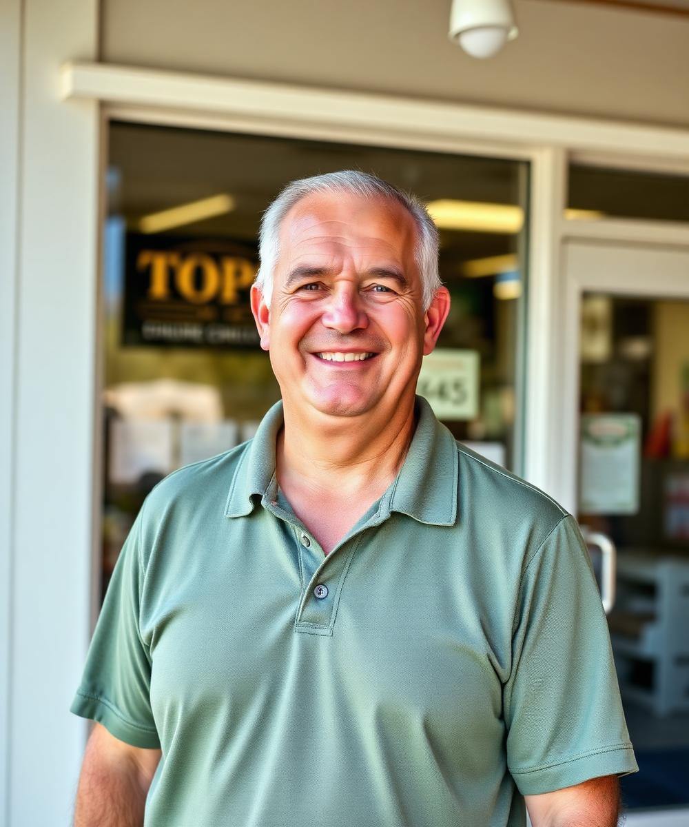 Owner of Caine Cleaning standing in front of the Mentor, Ohio storefront